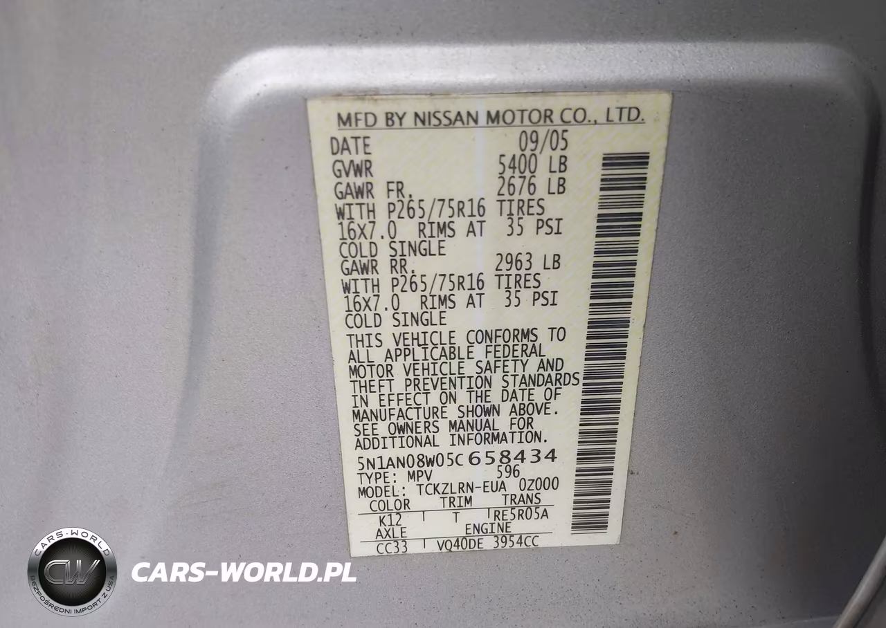 2005 Nissan Xterra Off Road VIN:5N1AN08W05C658434 - 9