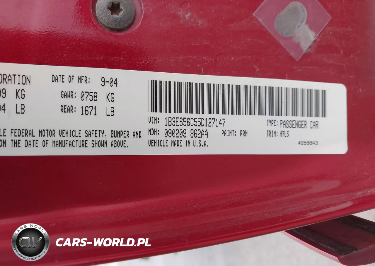 2005 Dodge Neon Sxt VIN:1B3ES56C55D127147 - 9