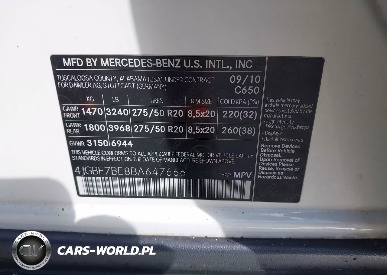2011 Mercedes-Benz Gl 450 4Matic VIN:4JGBF7BE8BA647666 - 9