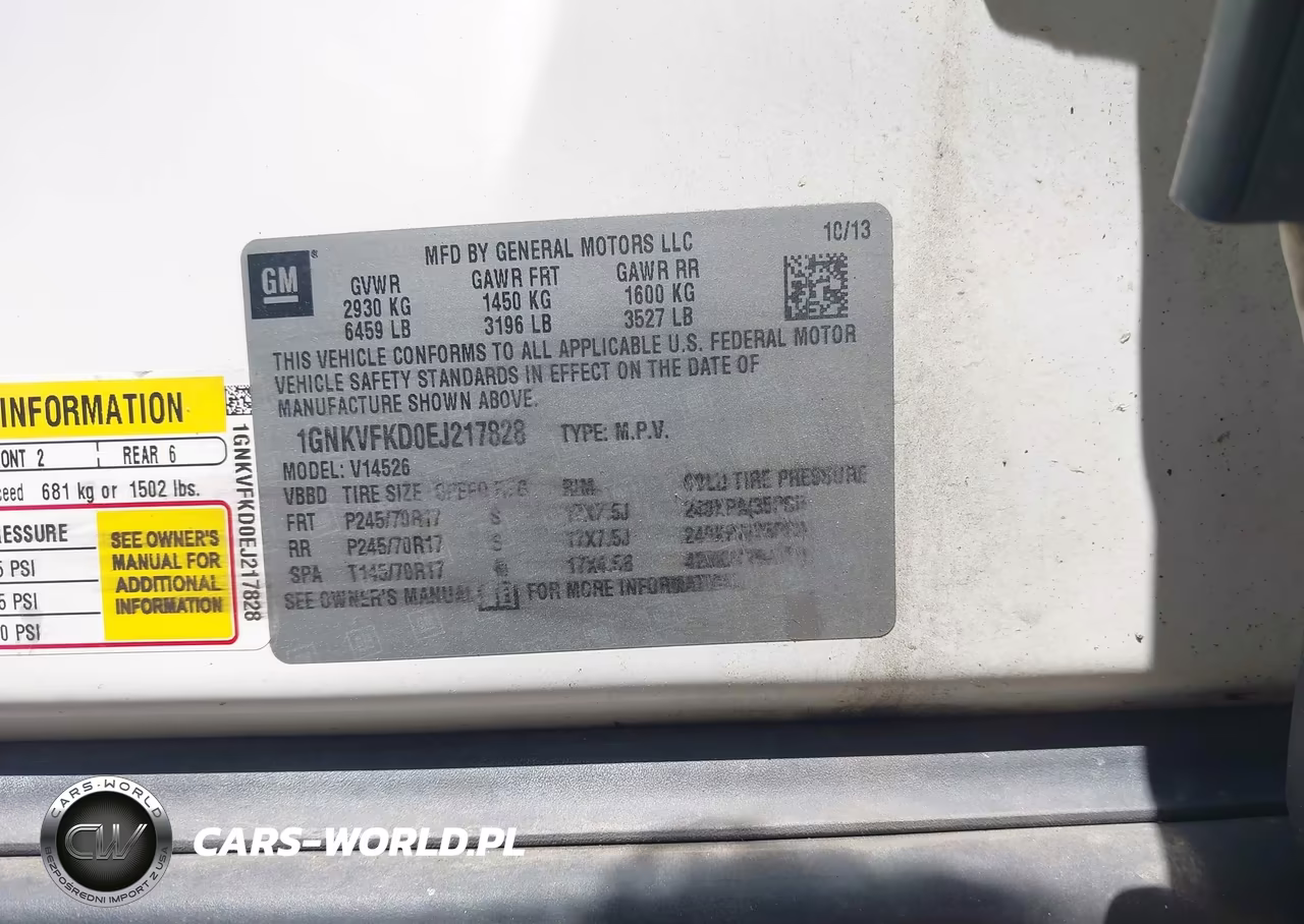 2014 Chevrolet Traverse Ls VIN:1GNKVFKD0EJ217828 - 9