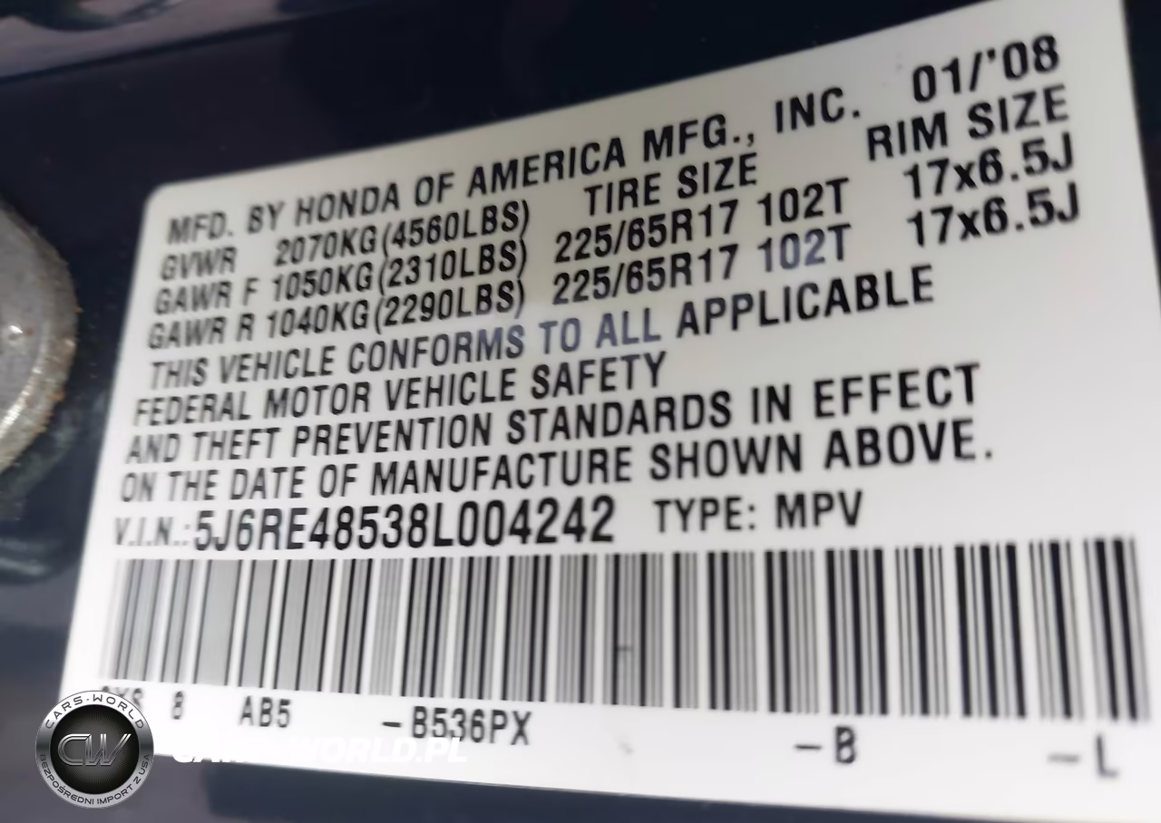 2008 Honda Cr-V Ex VIN:5J6RE48538L004242 - 9