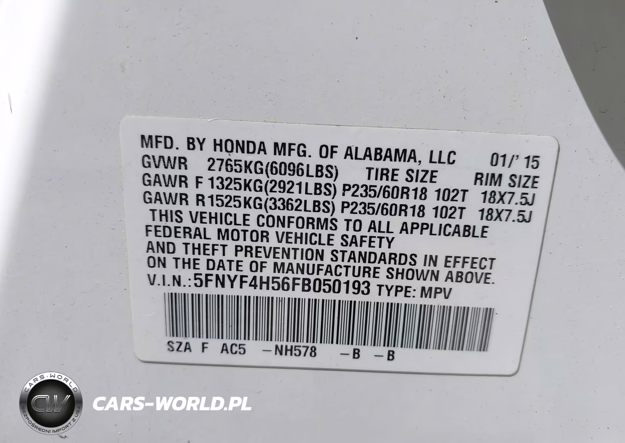 2015 Honda Pilot Ex-L VIN:5FNYF4H56FB050193 - 9