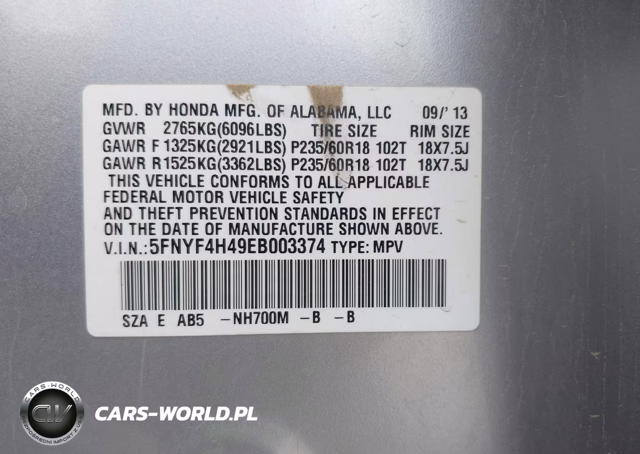 2014 Honda Pilot Ex VIN:5FNYF4H49EB003374 - 9