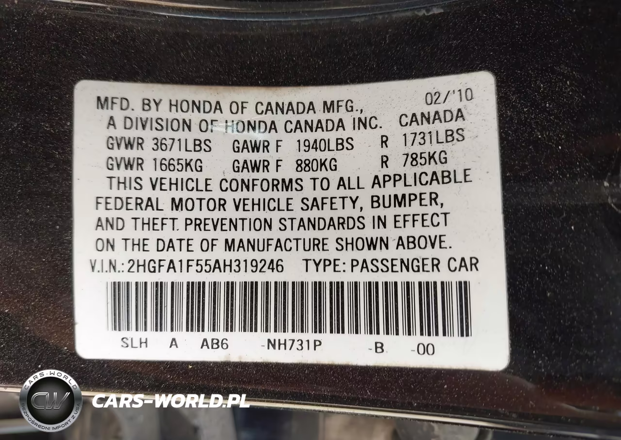 2010 Honda Civic Lx VIN:2HGFA1F55AH319246 - 9