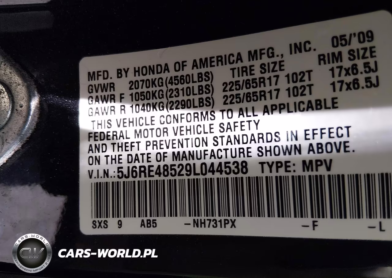 2009 Honda Cr-V Ex VIN:5J6RE48529L044538 - 9