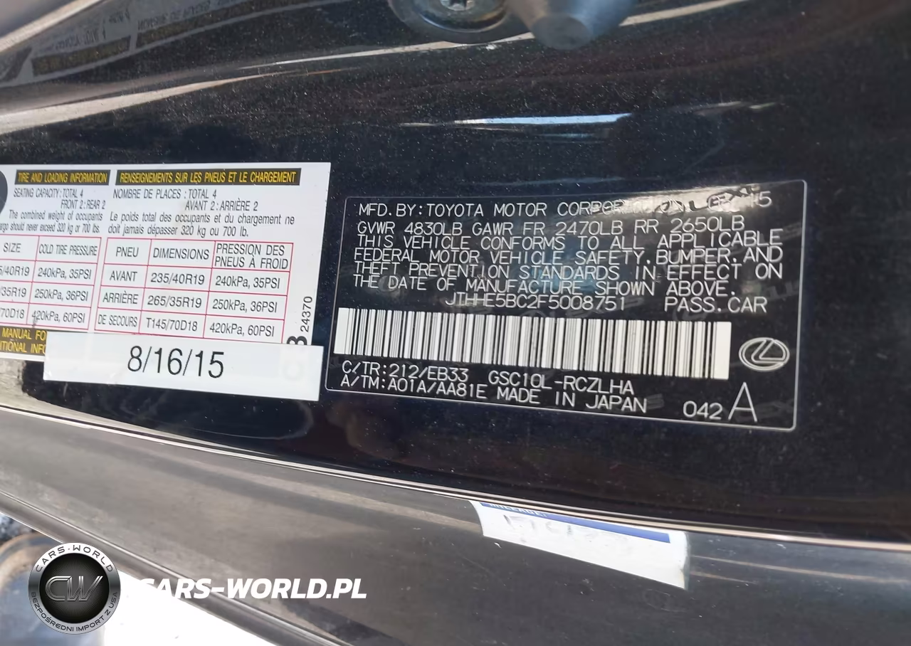 2015 Lexus Rc 350 VIN:JTHHE5BC2F5008751 - 9