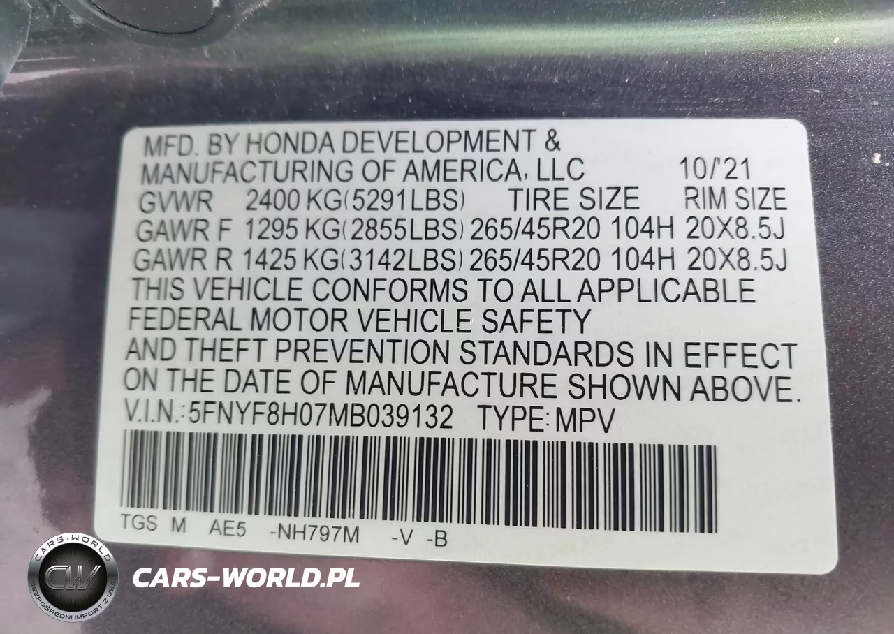 2021 Honda Passport Awd Elite VIN:5FNYF8H07MB039132 - 9