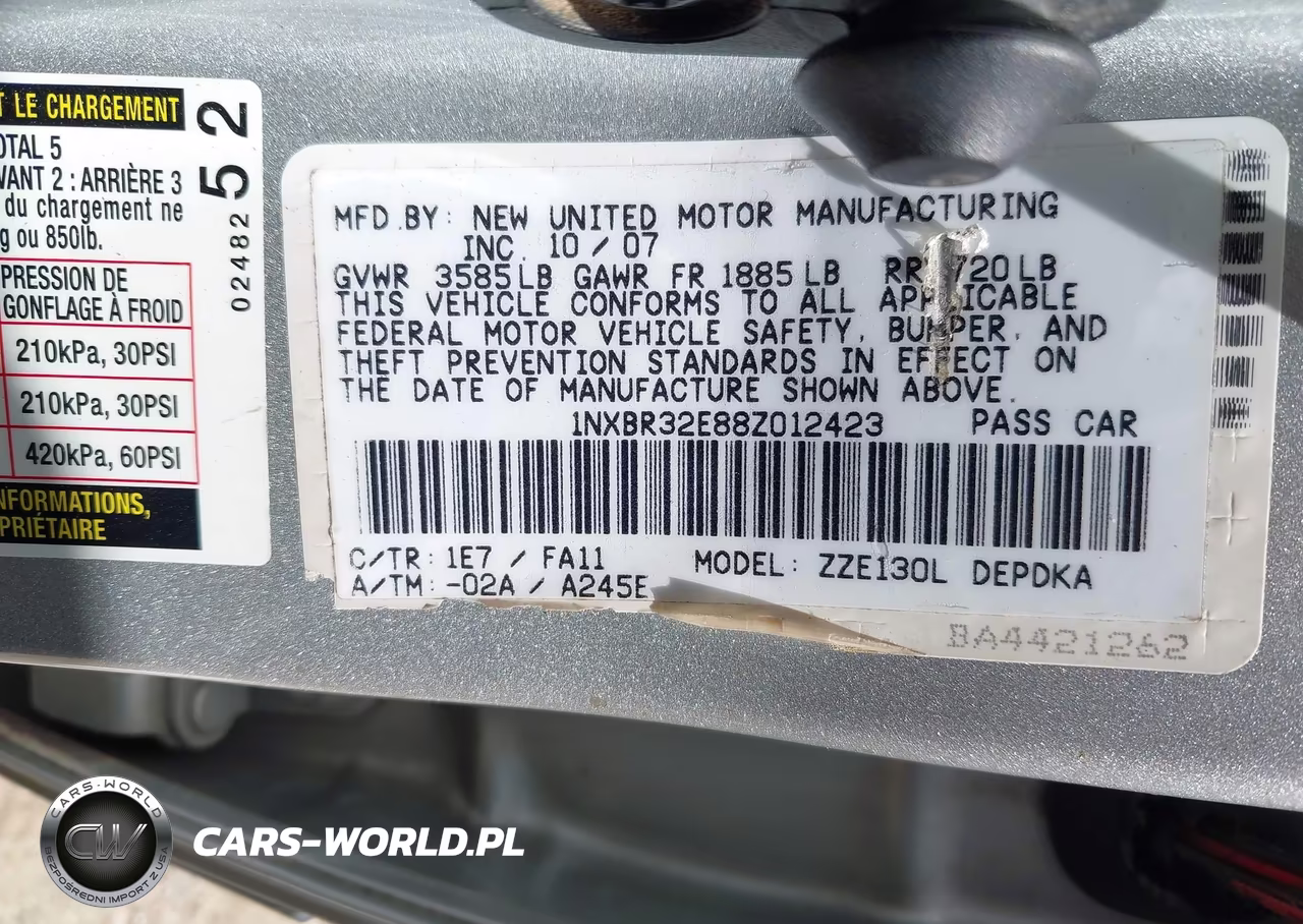 2008 Toyota Corolla Ce VIN:1NXBR32E88Z012423 - 9