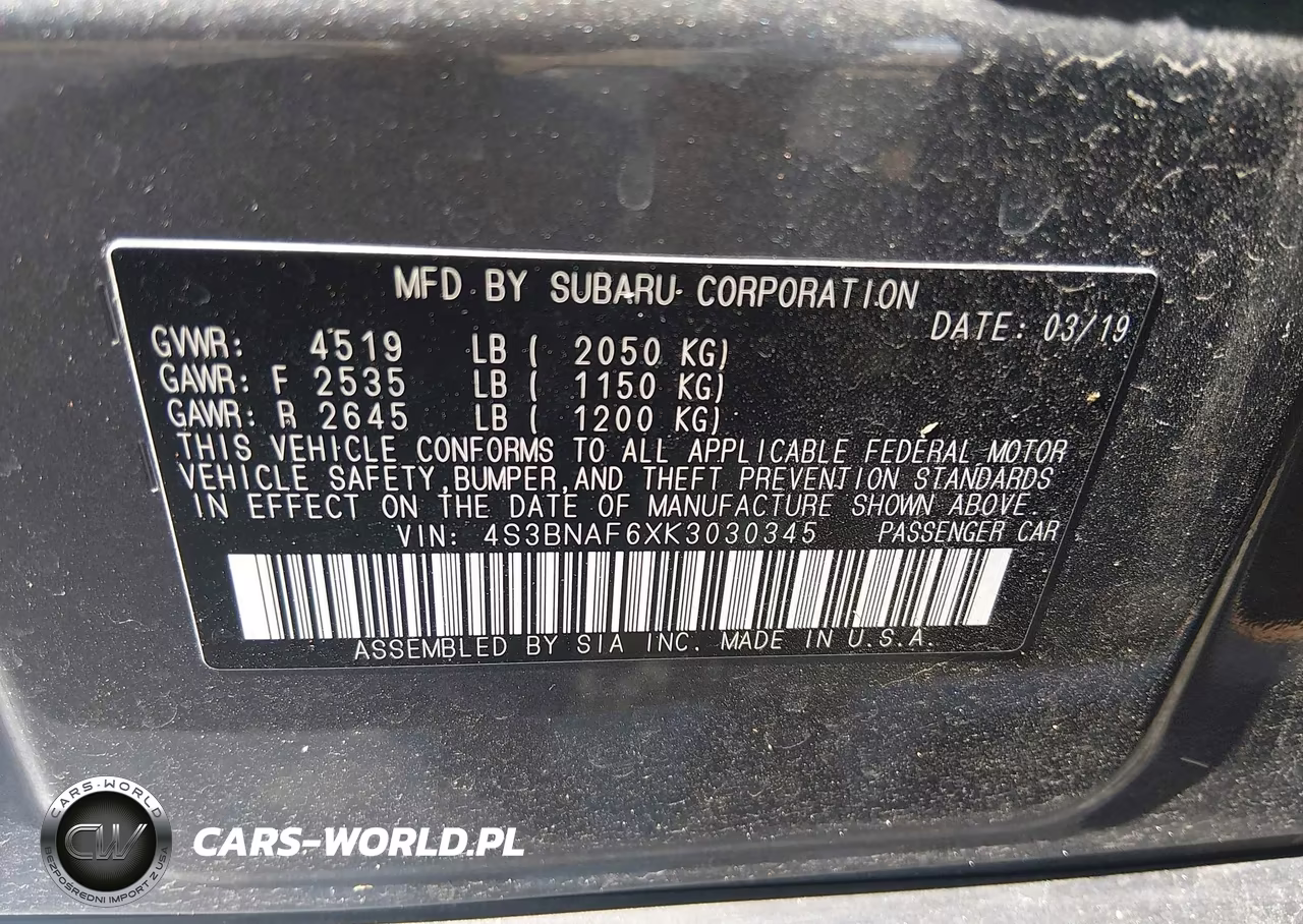 2019 Subaru Legacy 2.5I Premium VIN:4S3BNAF6XK3030345 - 9