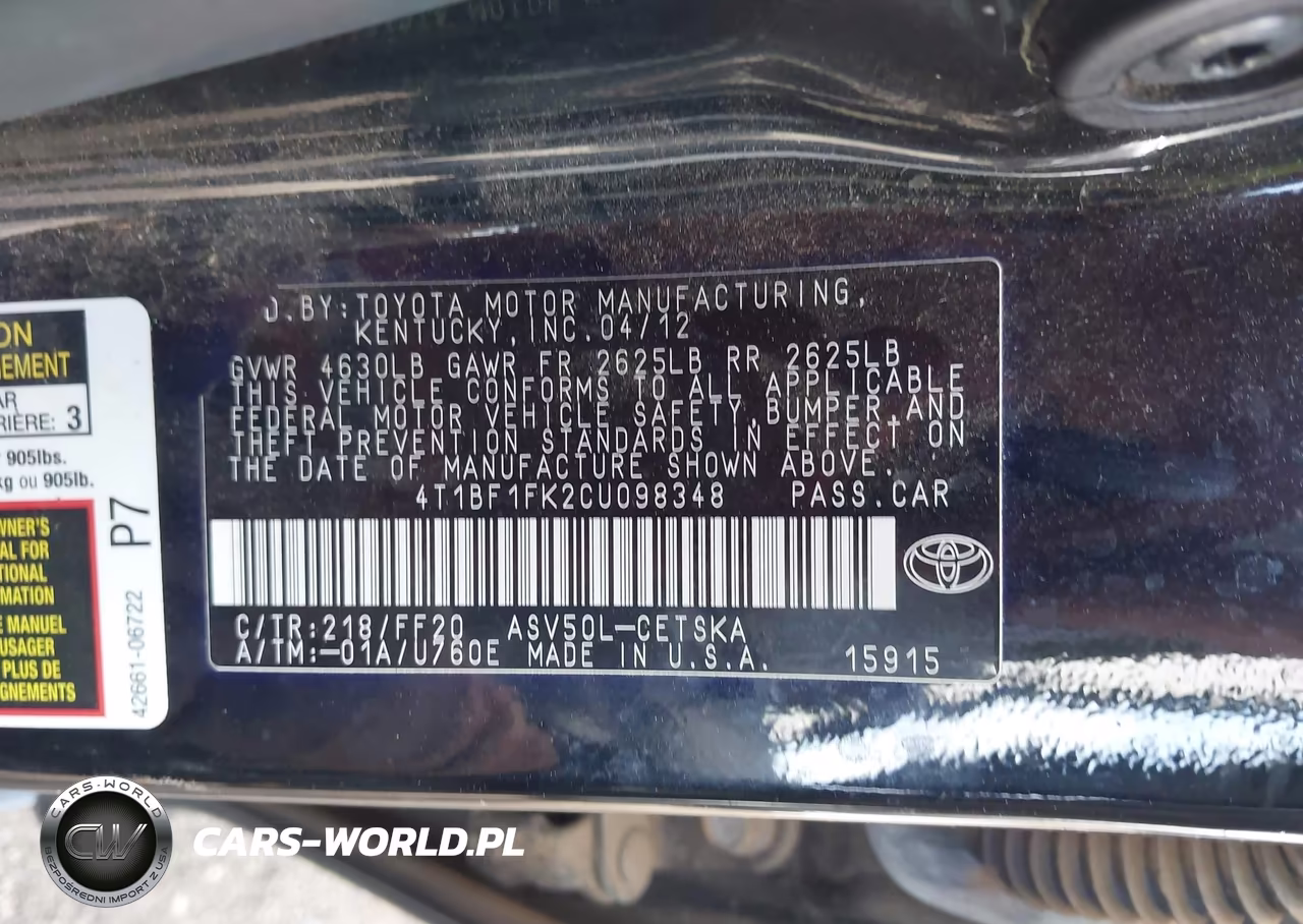 2012 Toyota Camry Se VIN:4T1BF1FK2CU098348 - 9