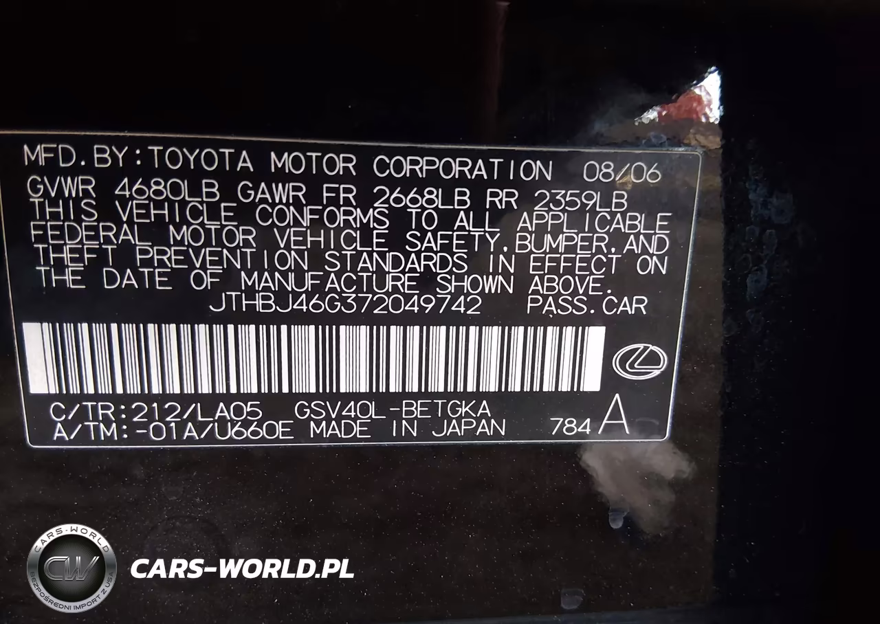 2007 Lexus Es 350 VIN:JTHBJ46G372049742 - 9