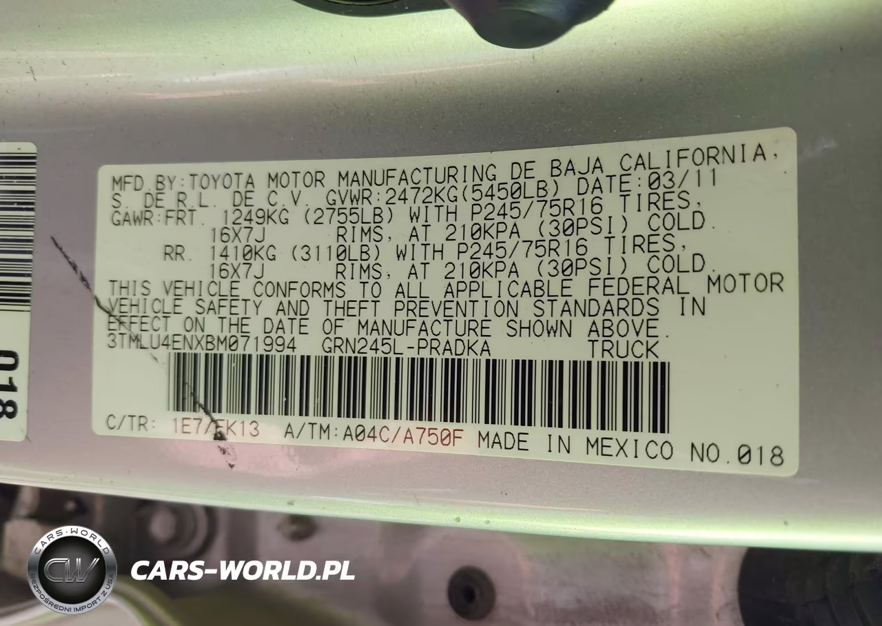 2011 Toyota Tacoma Base V6 VIN:3TMLU4ENXBM071994 - 9