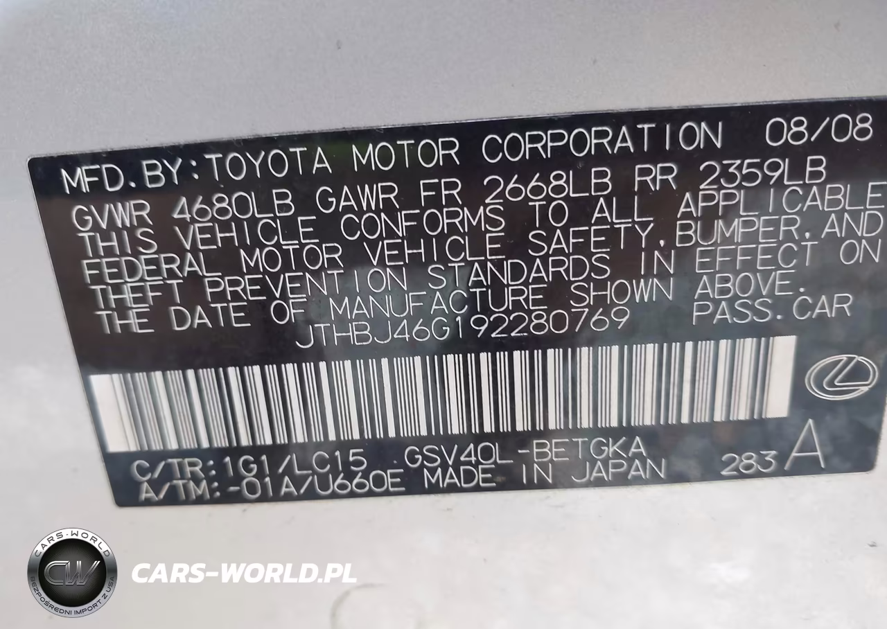 2009 Lexus Es 350 VIN:JTHBJ46G192280769 - 9