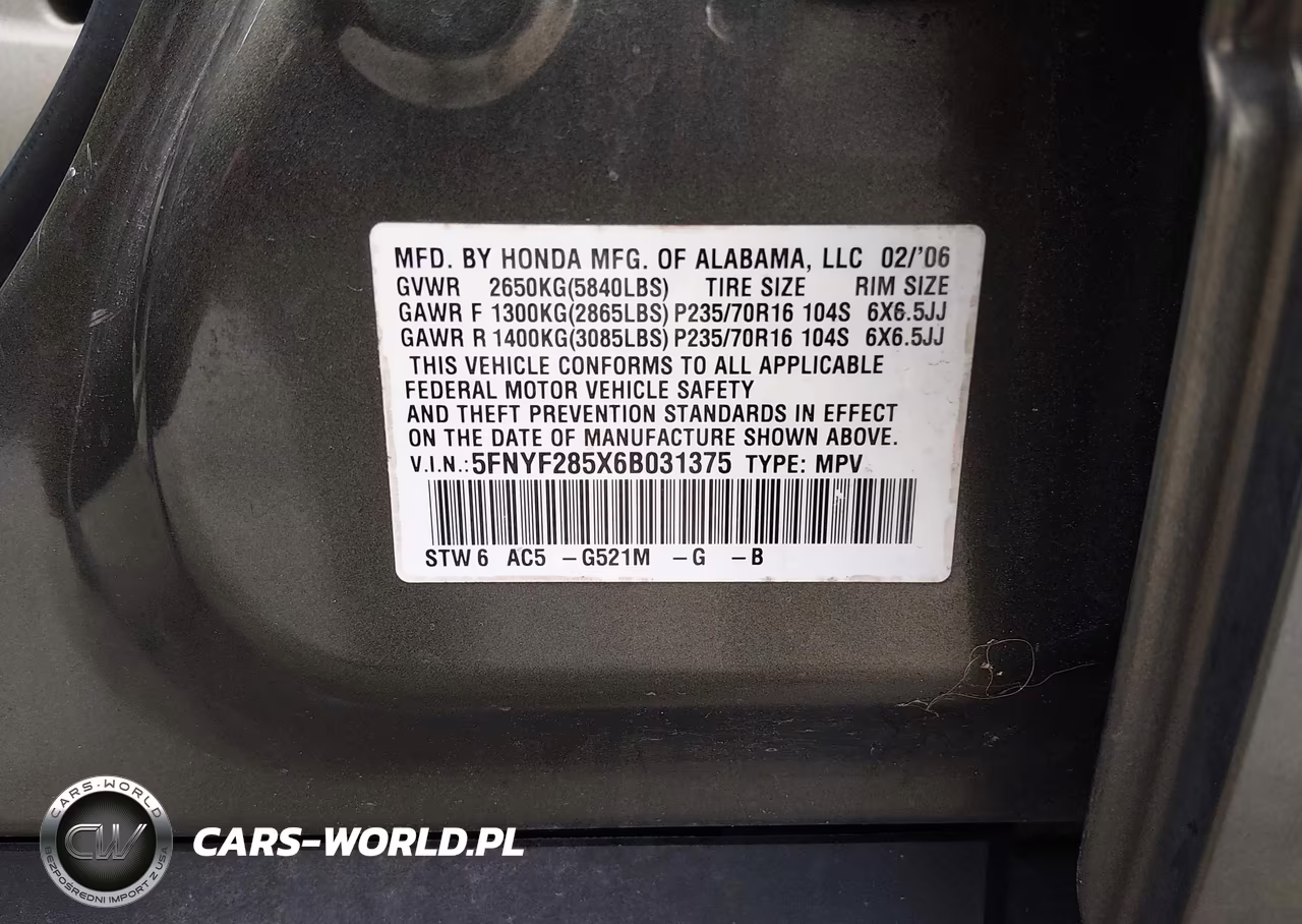 2006 Honda Pilot Ex-L VIN:5FNYF285X6B031375 - 9