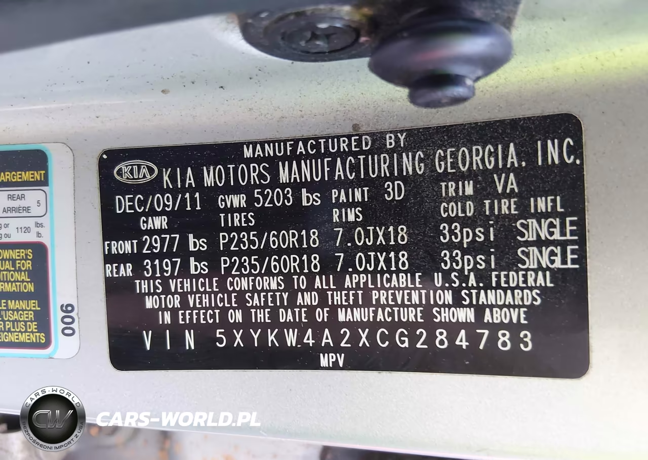 2012 Kia Sorento Sx V6 VIN:5XYKW4A2XCG284783 - 9