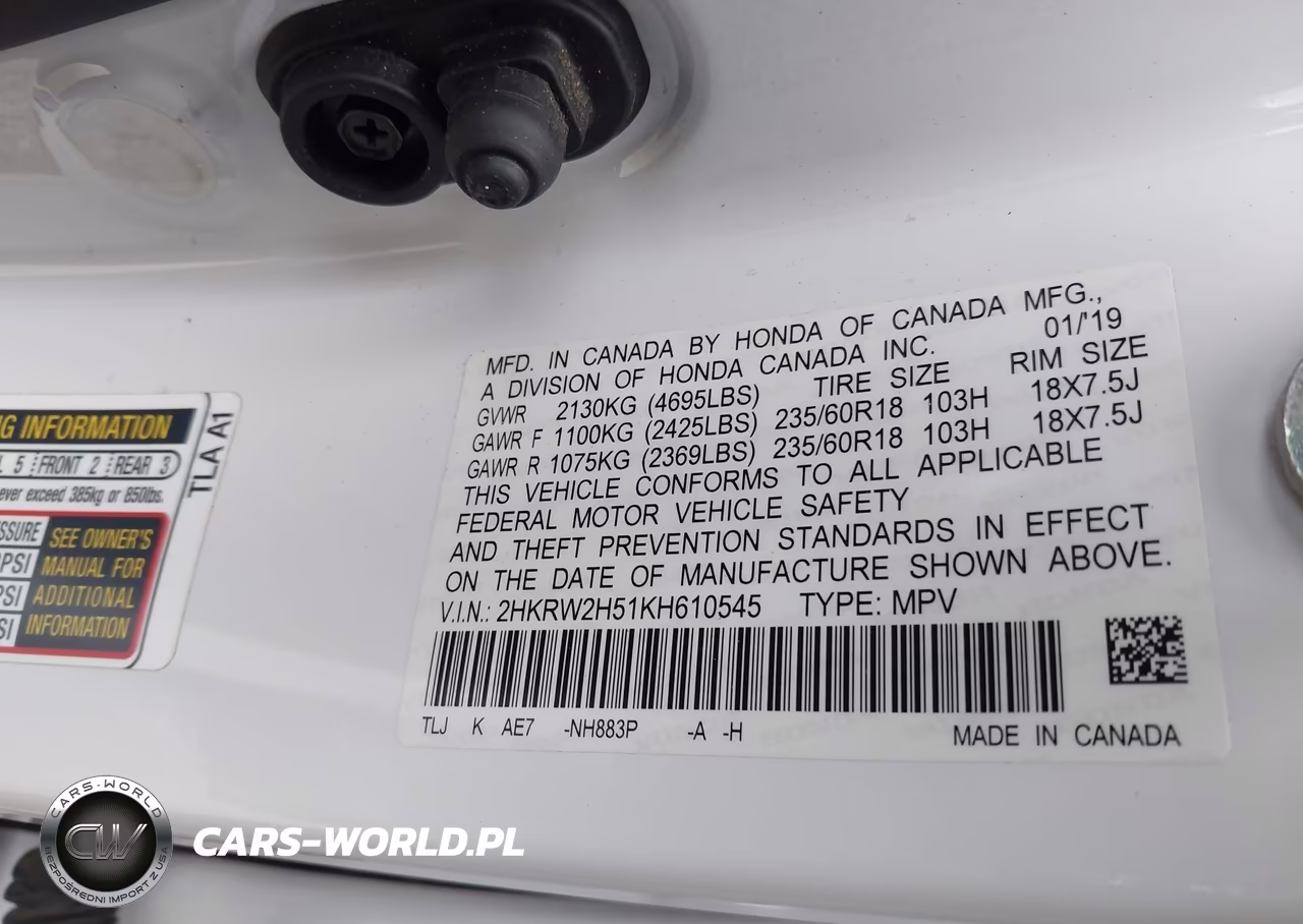 2019 Honda Cr-V Ex VIN:2HKRW2H51KH610545 - 9