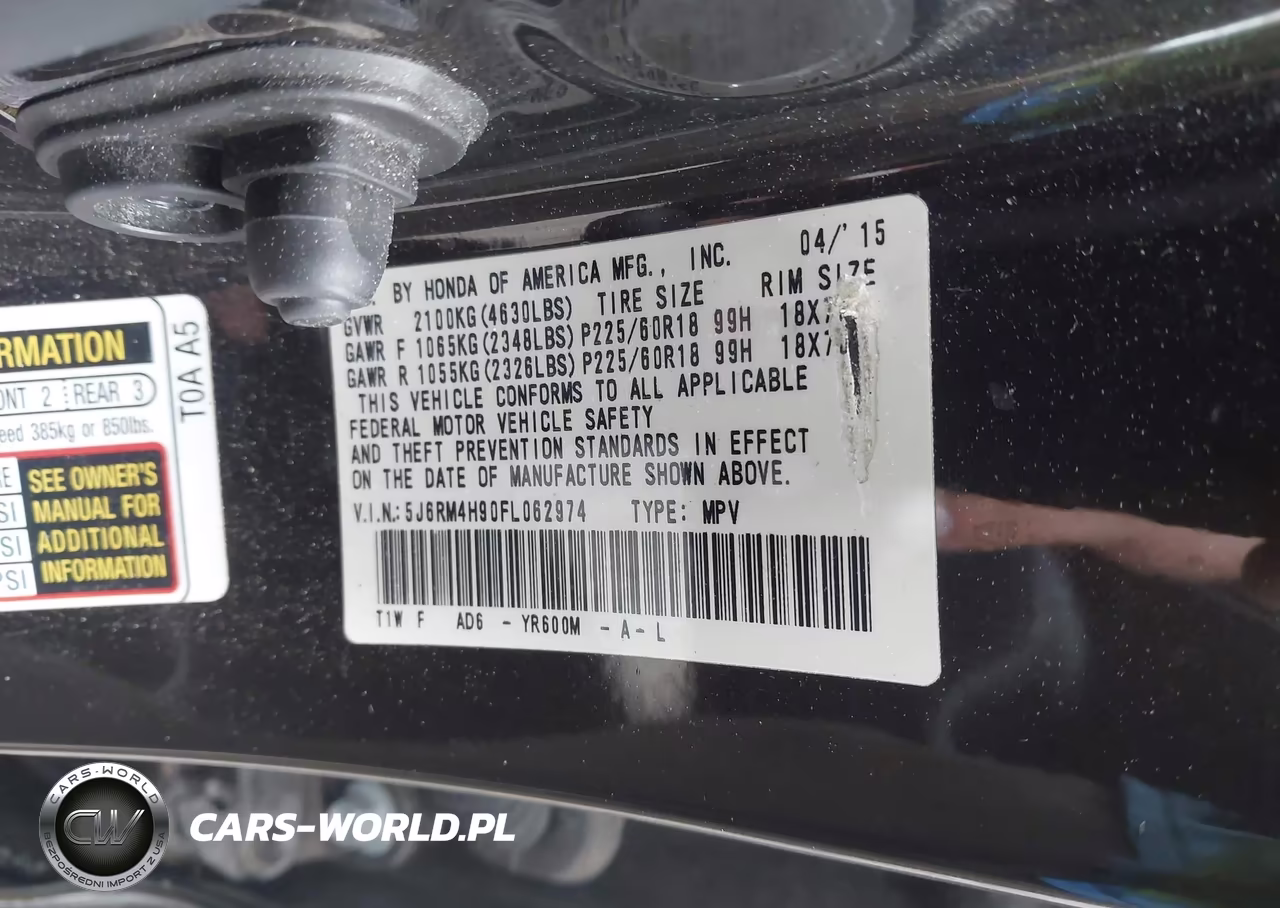 2015 Honda Cr-V Touring VIN:5J6RM4H90FL062974 - 9
