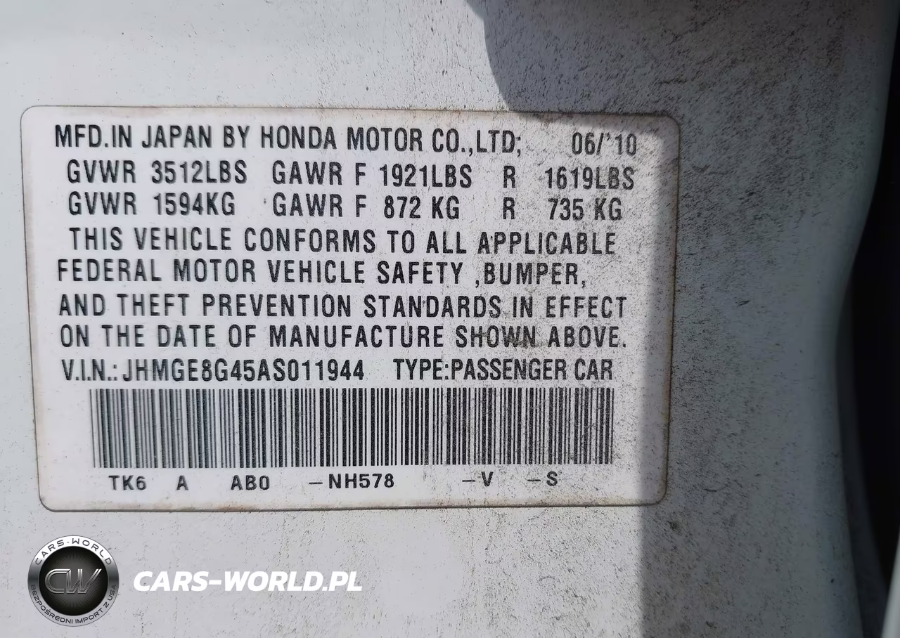 2010 Honda Fit Sport VIN:JHMGE8G45AS011944 - 9
