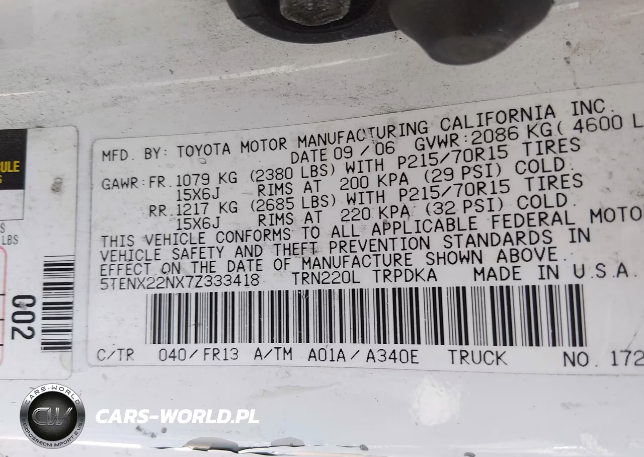 2007 Toyota Tacoma VIN:5TENX22NX7Z333418 - 9
