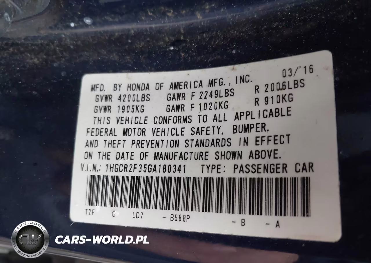 2016 Honda Accord Lx VIN:1HGCR2F35GA180341 - 9