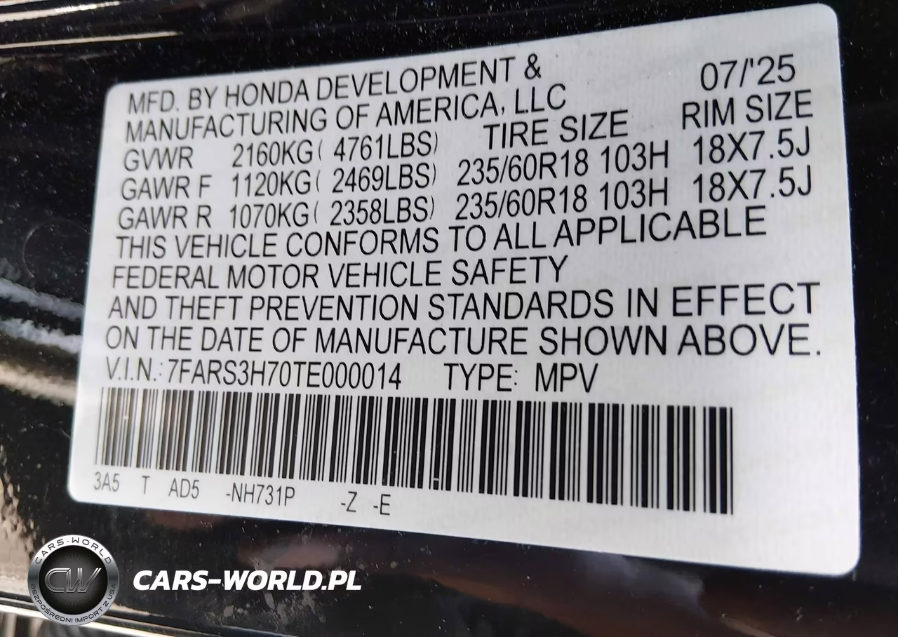 2026 Honda Cr-V Ex-L 2Wd VIN:7FARS3H70TE000014 - 9