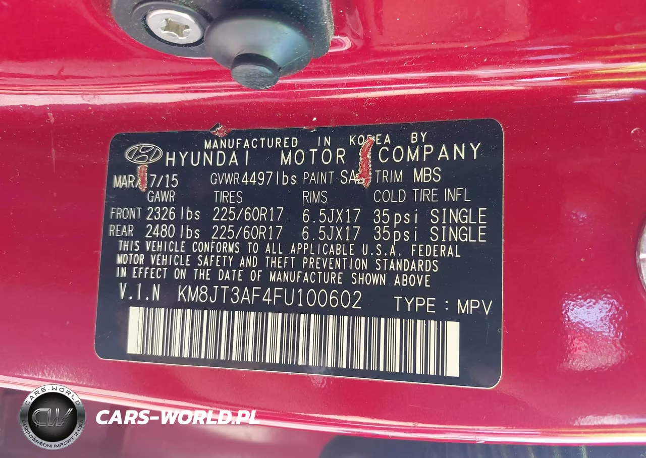 2015 Hyundai Tucson Gls VIN:KM8JT3AF4FU100602 - 9