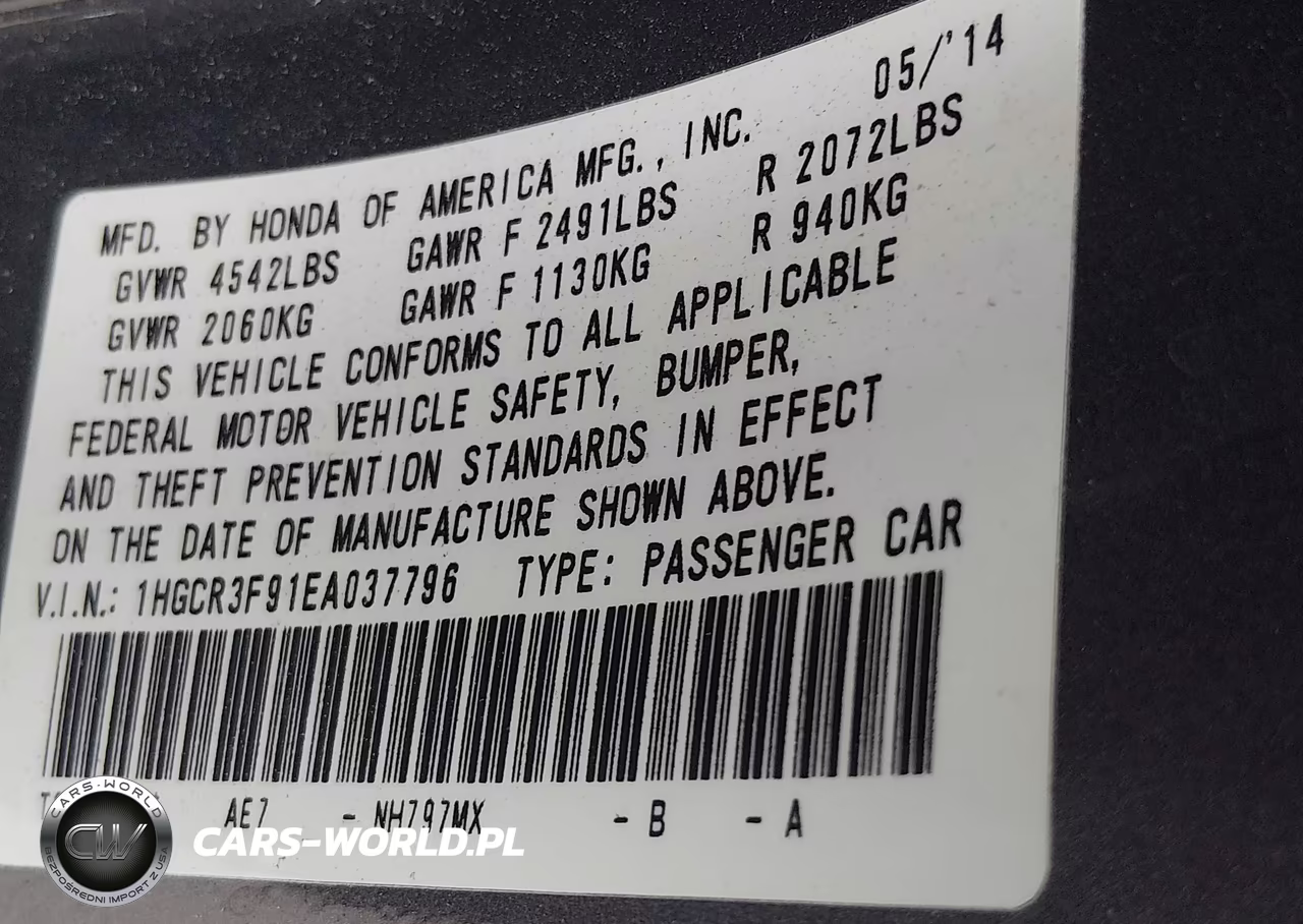 2014 Honda Accord Touring VIN:1HGCR3F91EA037796 - 9