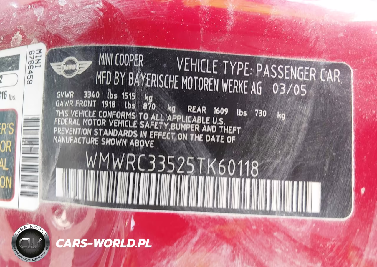 2005 Mini Cooper VIN:WMWRC33525TK60118 - 9