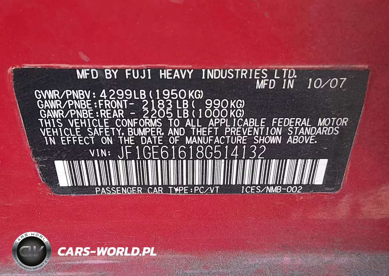 2008 Subaru Impreza (Natl) I VIN:JF1GE61618G514132 - 9