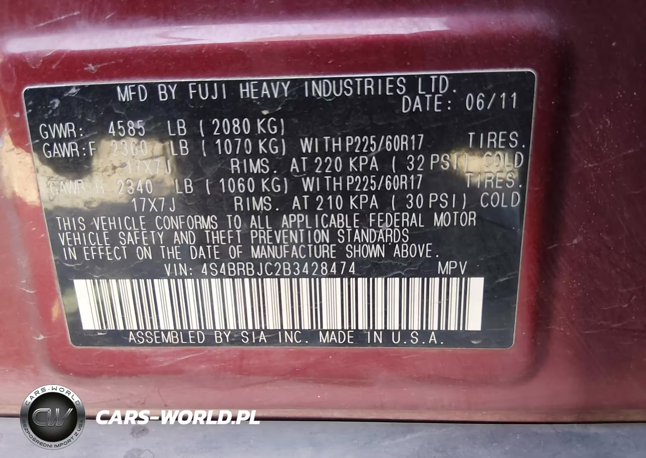 2011 Subaru Outback 2.5I Limited VIN:4S4BRBJC2B3428474 - 9