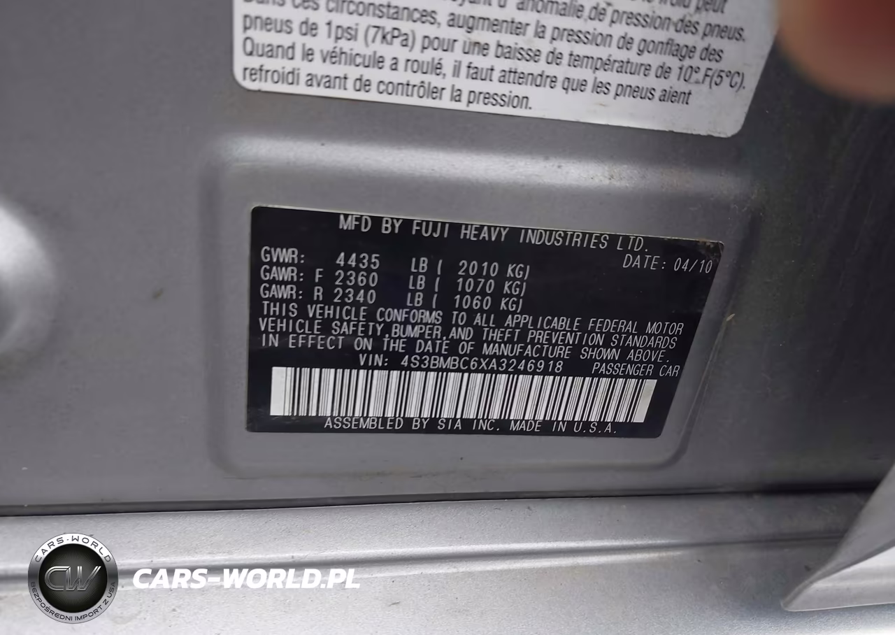 2010 Subaru Legacy 2.5I Premium VIN:4S3BMBC6XA3246918 - 9