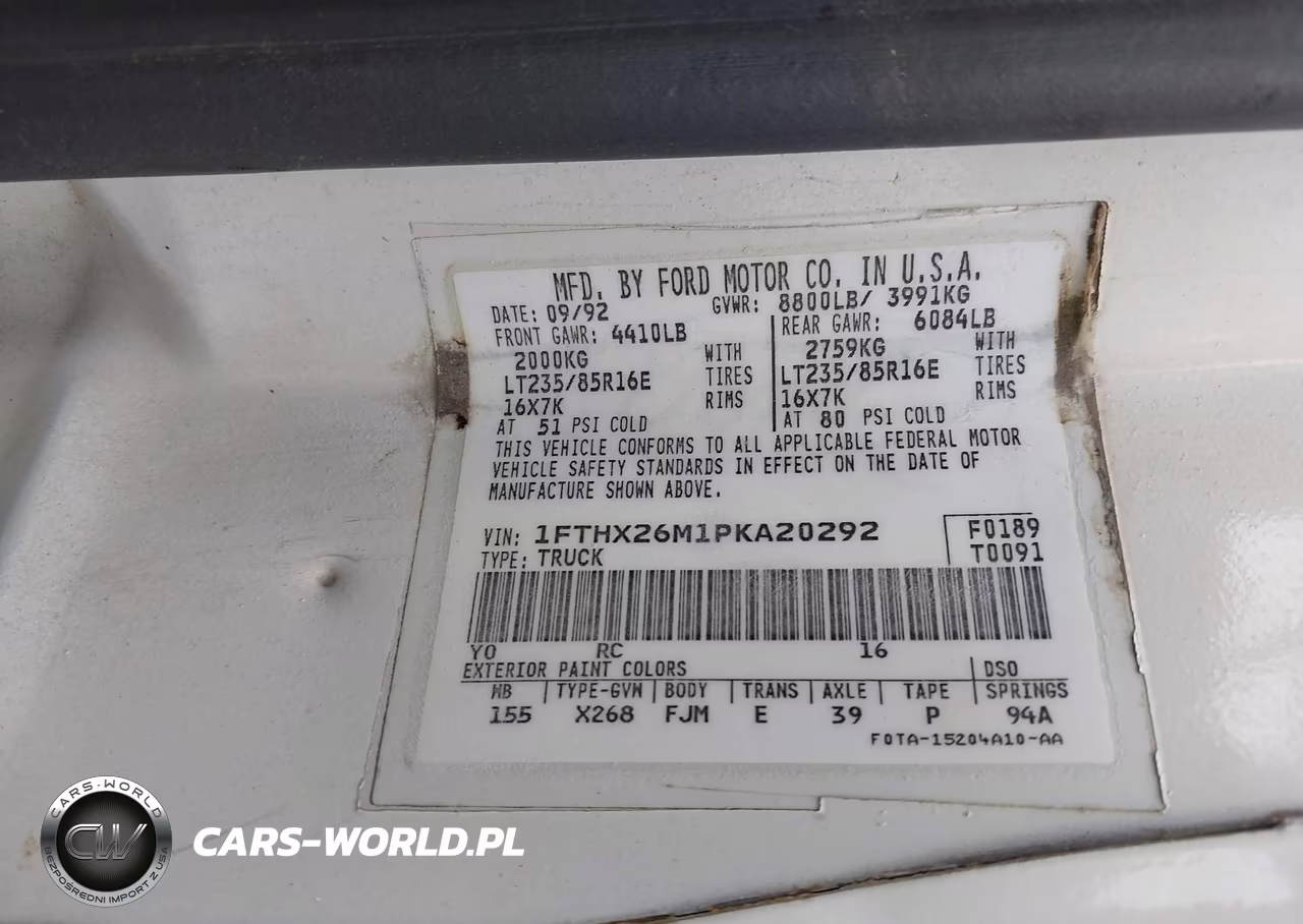 1993 Ford F250 VIN:1FTHX26M1PKA20292 - 9