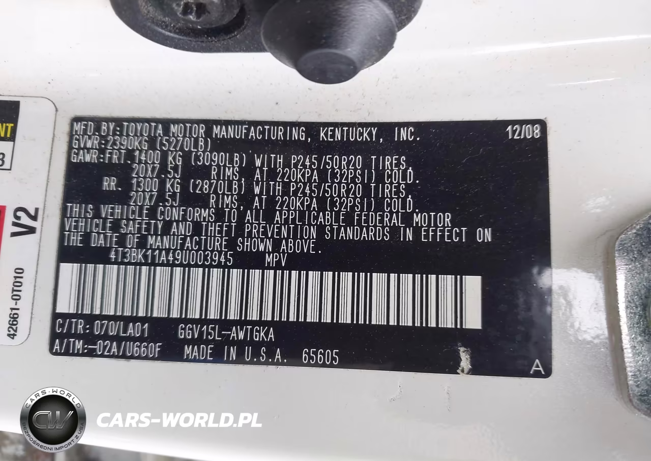2009 Toyota Venza Base V6 VIN:4T3BK11A49U003945 - 9