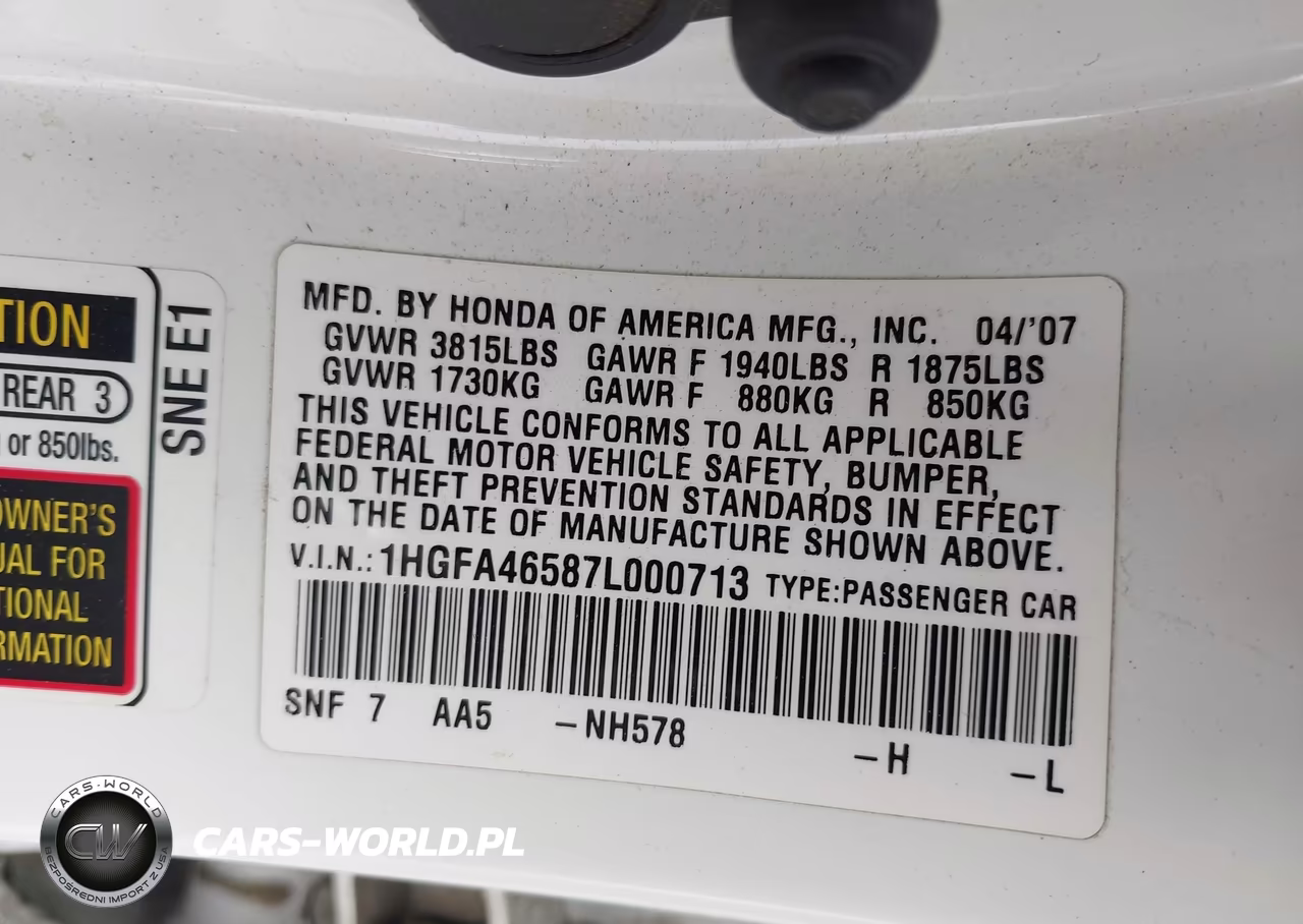 2007 Honda Civic Gx VIN:1HGFA46587L000713 - 9