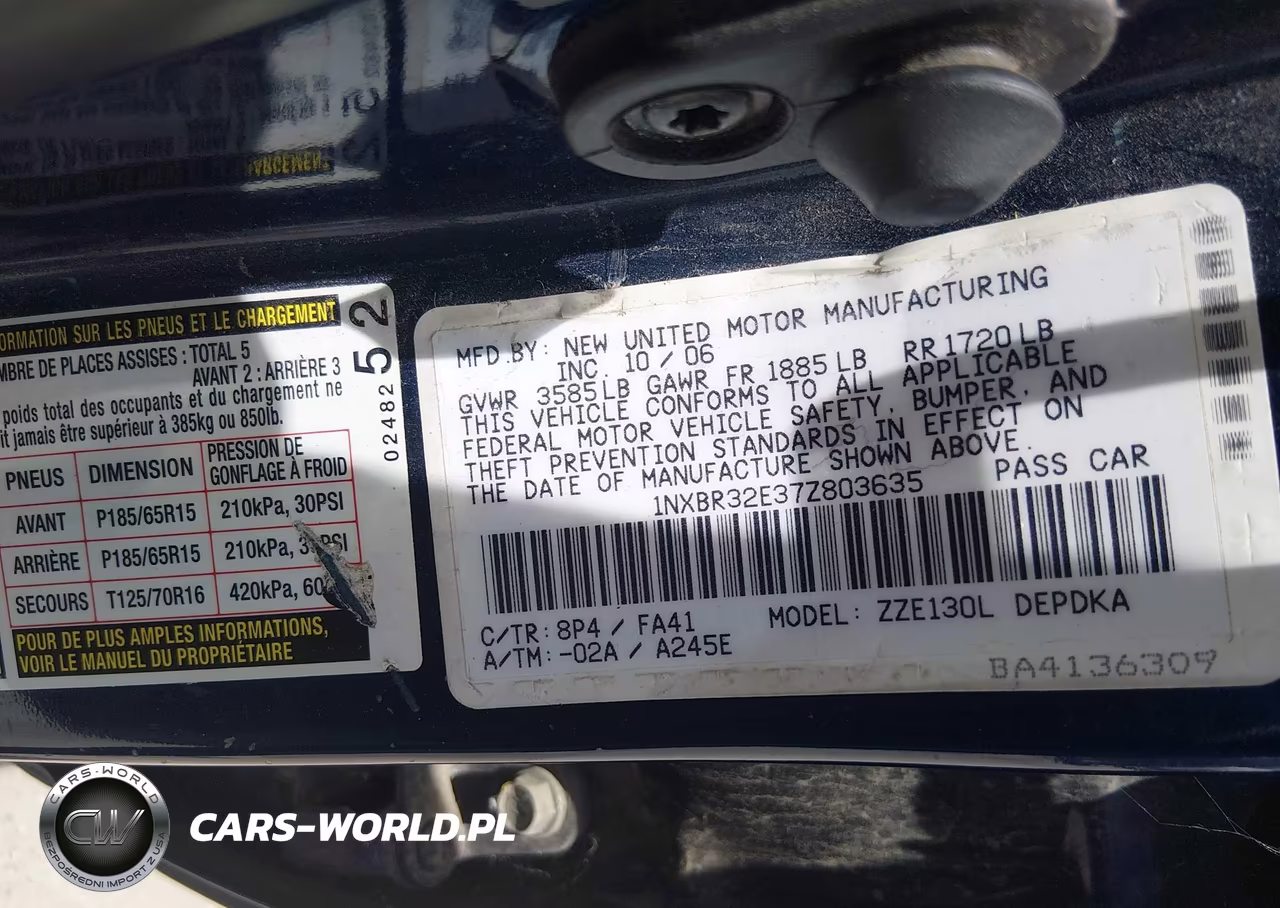 2007 Toyota Corolla Ce VIN:1NXBR32E37Z803635 - 9