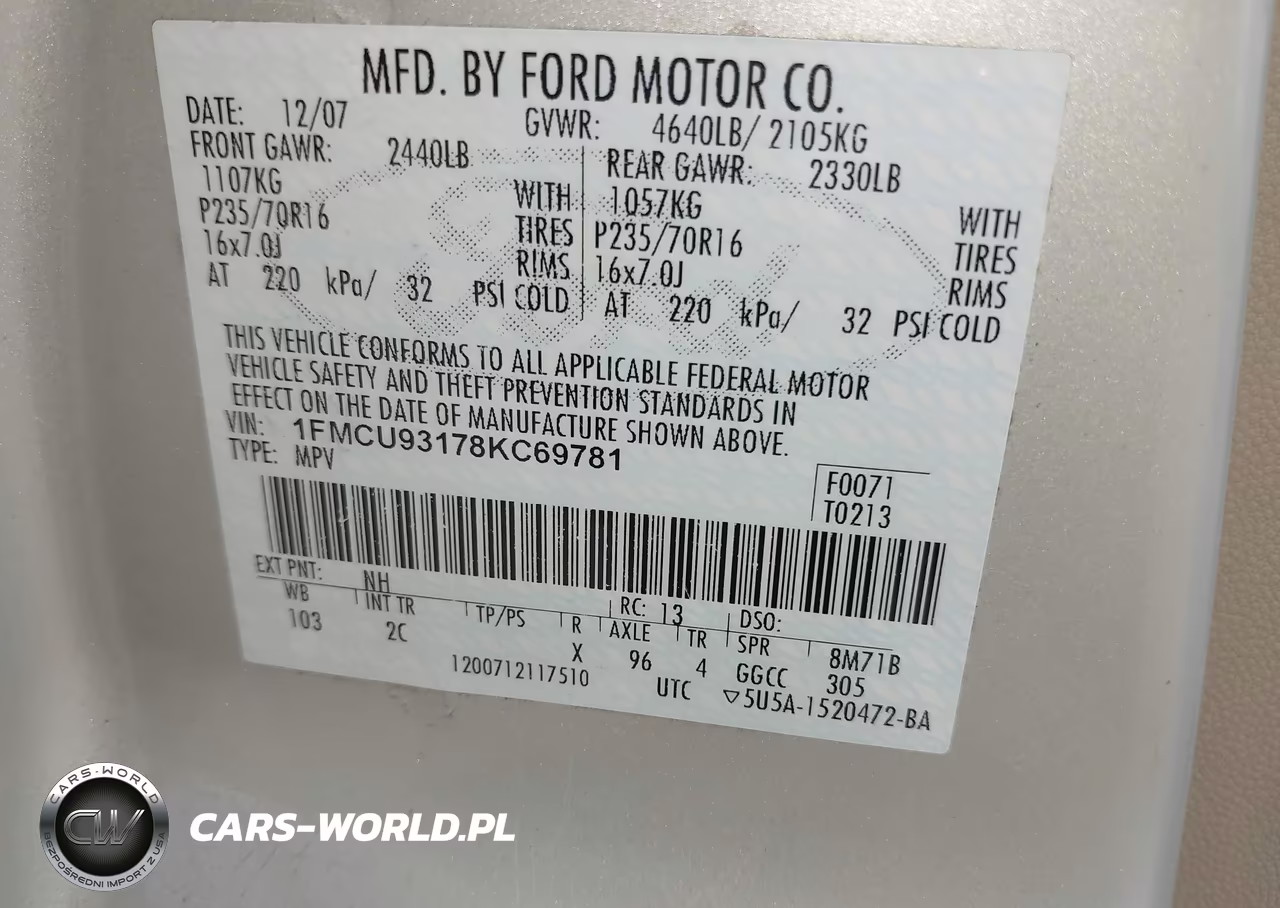 2008 Ford Escape Xlt VIN:1FMCU93178KC69781 - 9