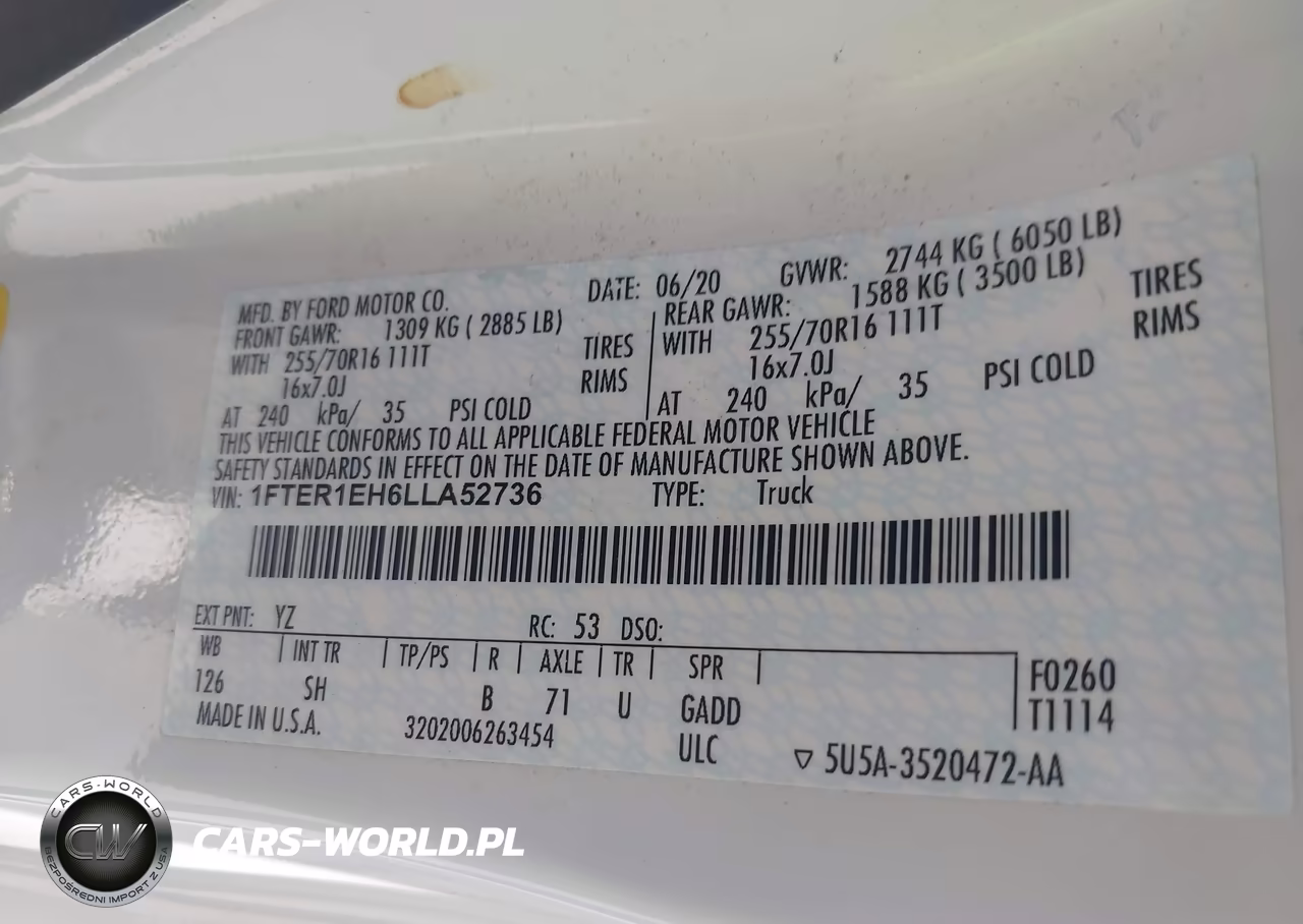 2020 Ford Ranger Xl VIN:1FTER1EH6LLA52736 - 9