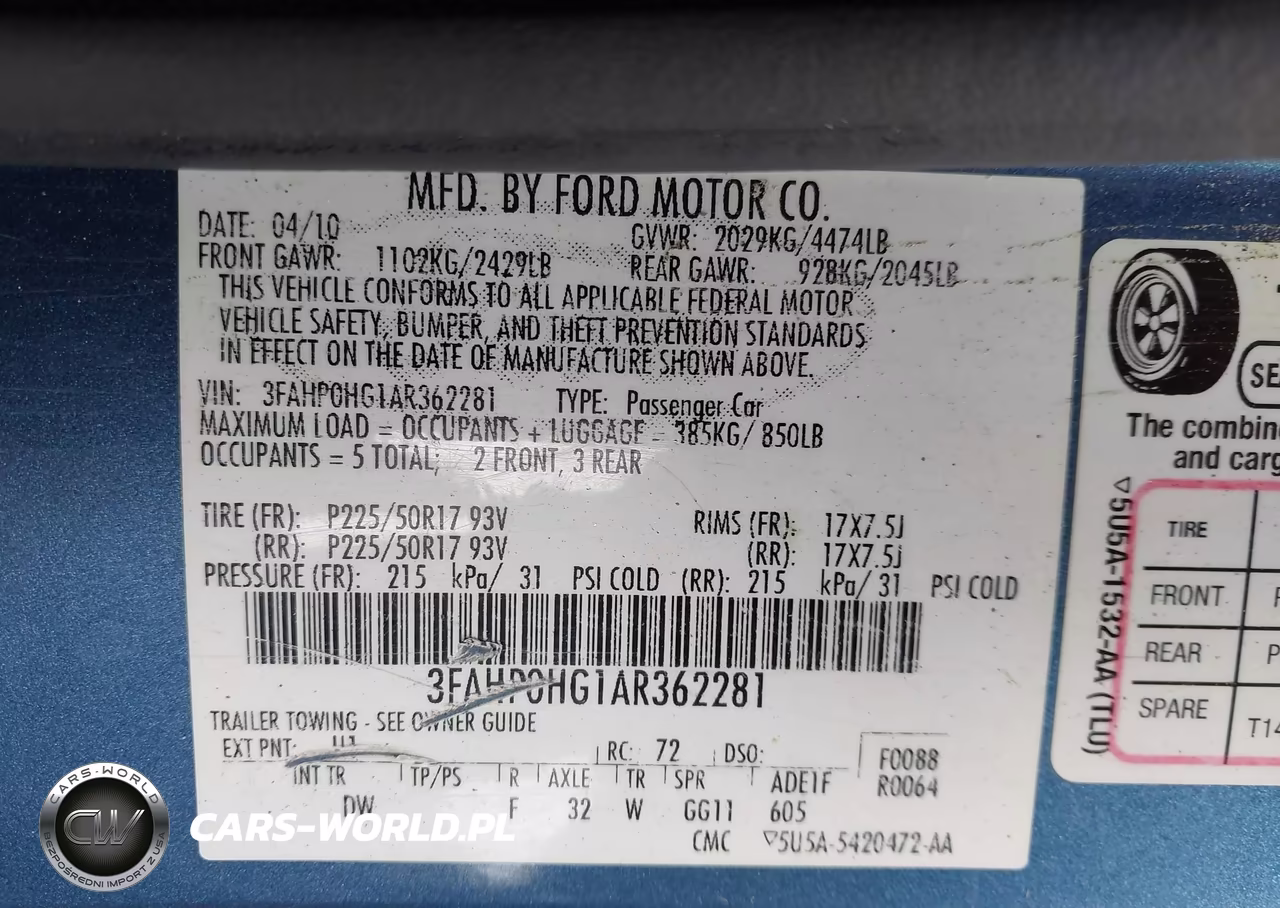 2010 Ford Fusion Se VIN:3FAHP0HG1AR362281 - 9