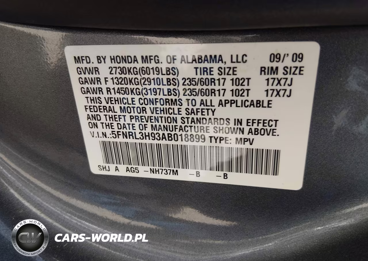 2010 Honda Odyssey Touring VIN:5FNRL3H93AB018899 - 9