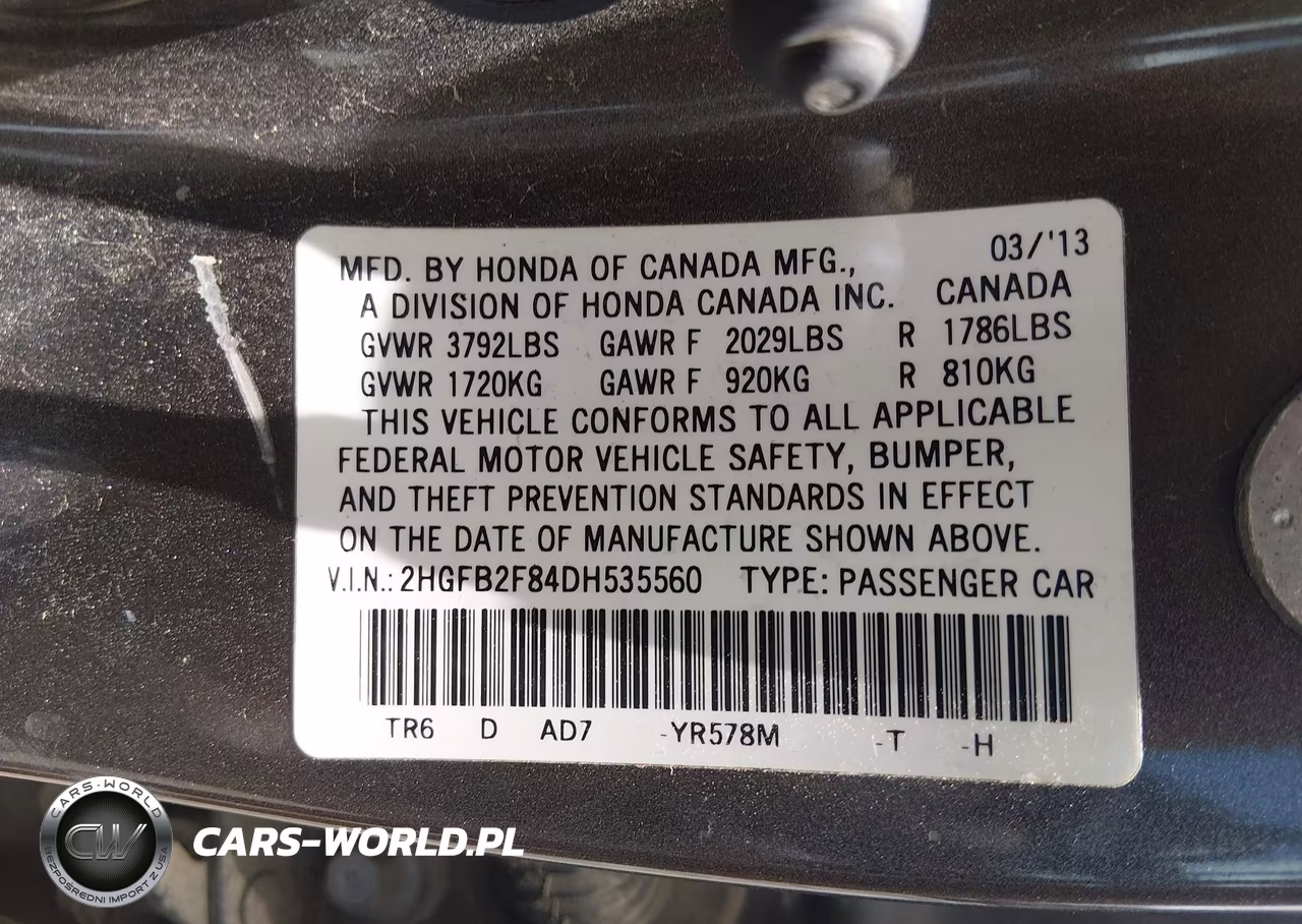 2013 Honda Civic Ex VIN:2HGFB2F84DH535560 - 9