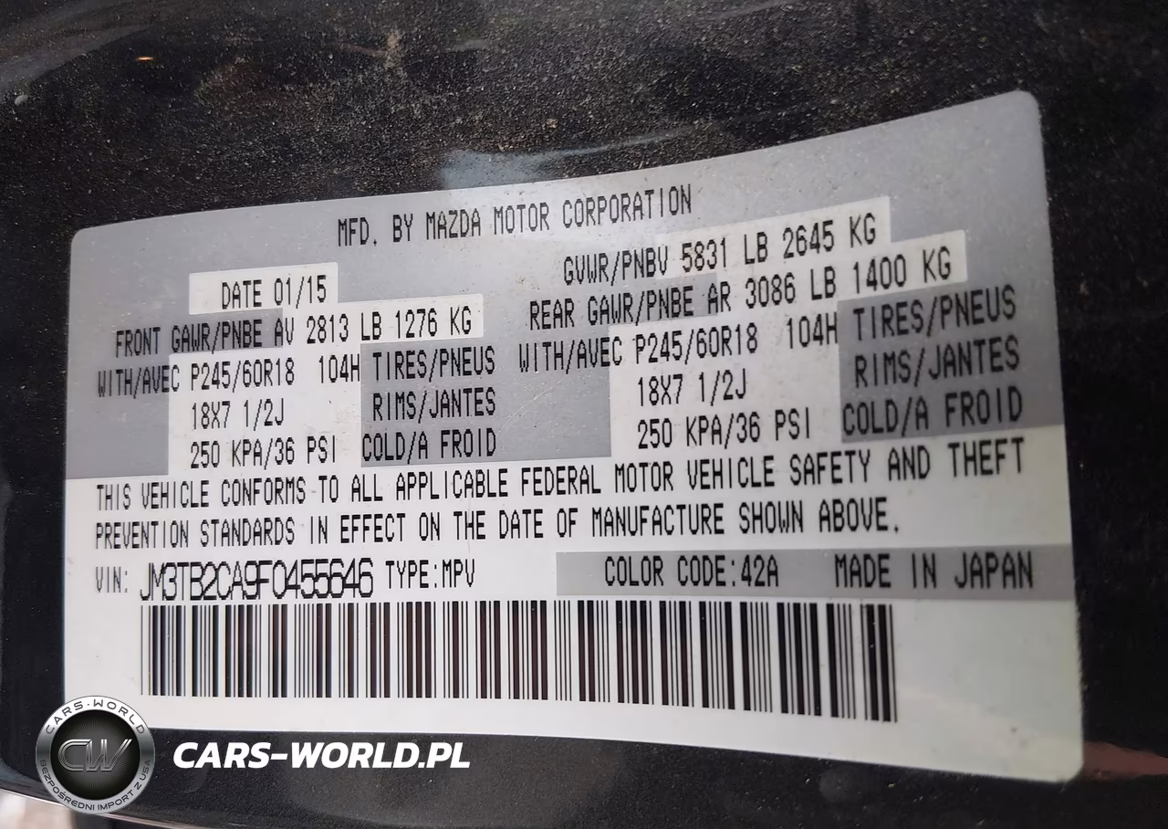 2015 Mazda Cx-9 Touring VIN:JM3TB2CA9F0455646 - 9