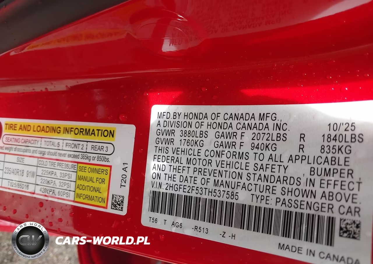 2026 Honda Civic Sport VIN:2HGFE2F53TH537585 - 9
