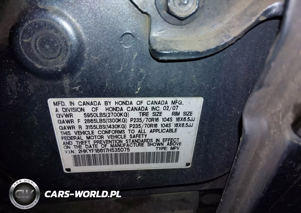 2007 Honda Pilot Ex-L VIN:2HKYF18617H535075 - 9