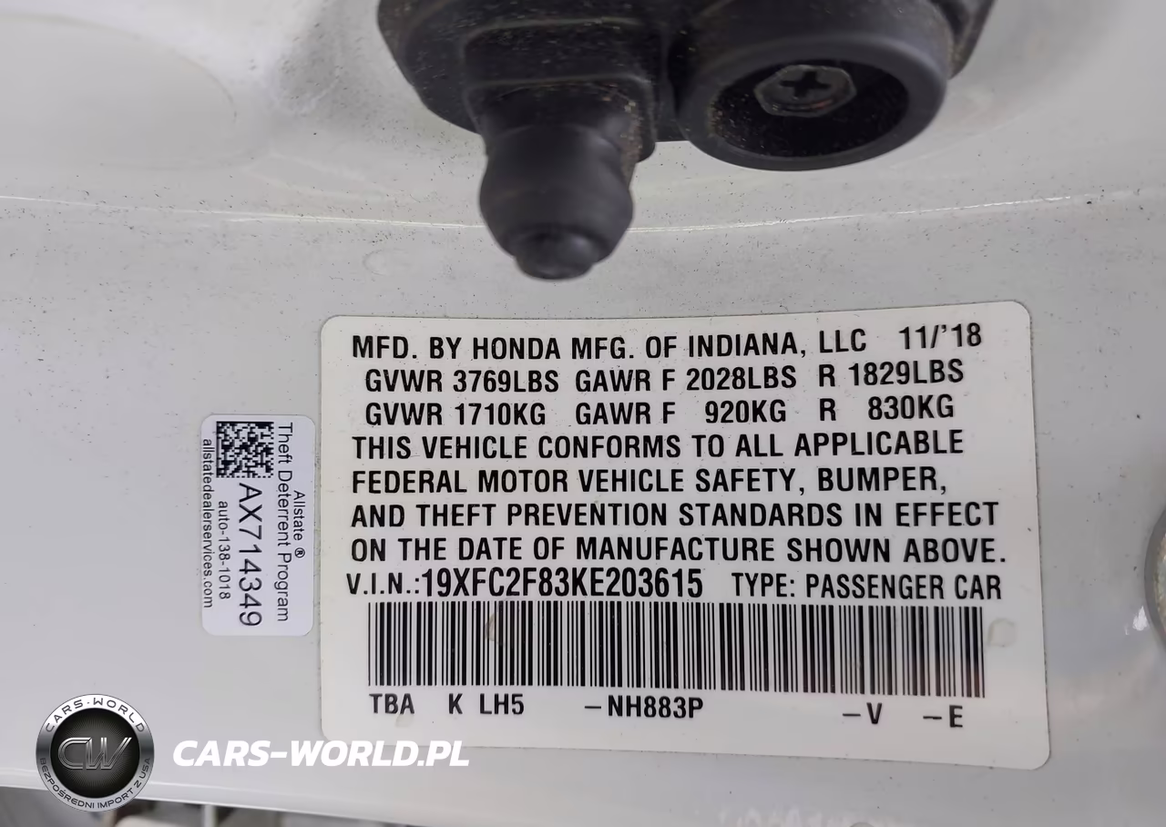 2019 Honda Civic Sport VIN:19XFC2F83KE203615 - 9