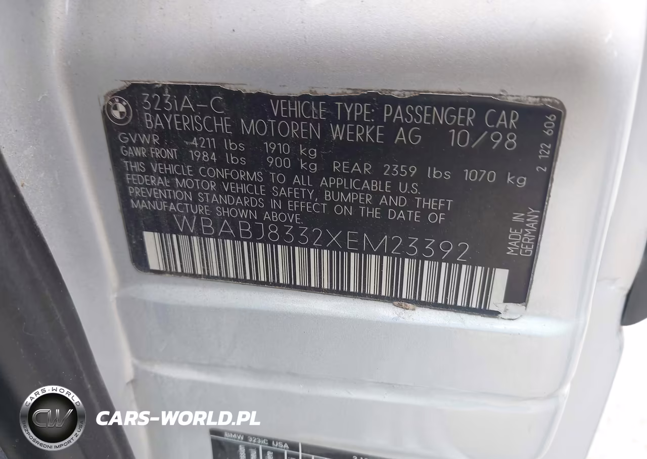 1999 BMW 323Ic VIN:WBABJ8332XEM23392 - 9