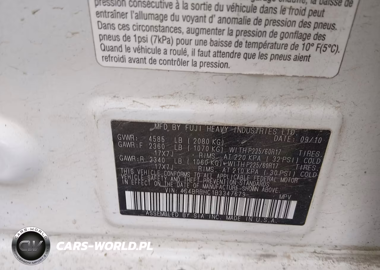 2011 Subaru Outback 2.5I Premium VIN:4S4BRBHC1B3347679 - 9