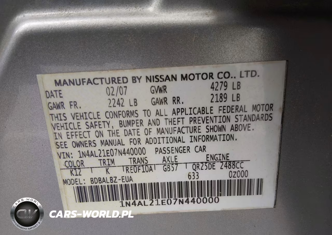 2007 Nissan Altima 2.5 S VIN:1N4AL21E07N440000 - 9