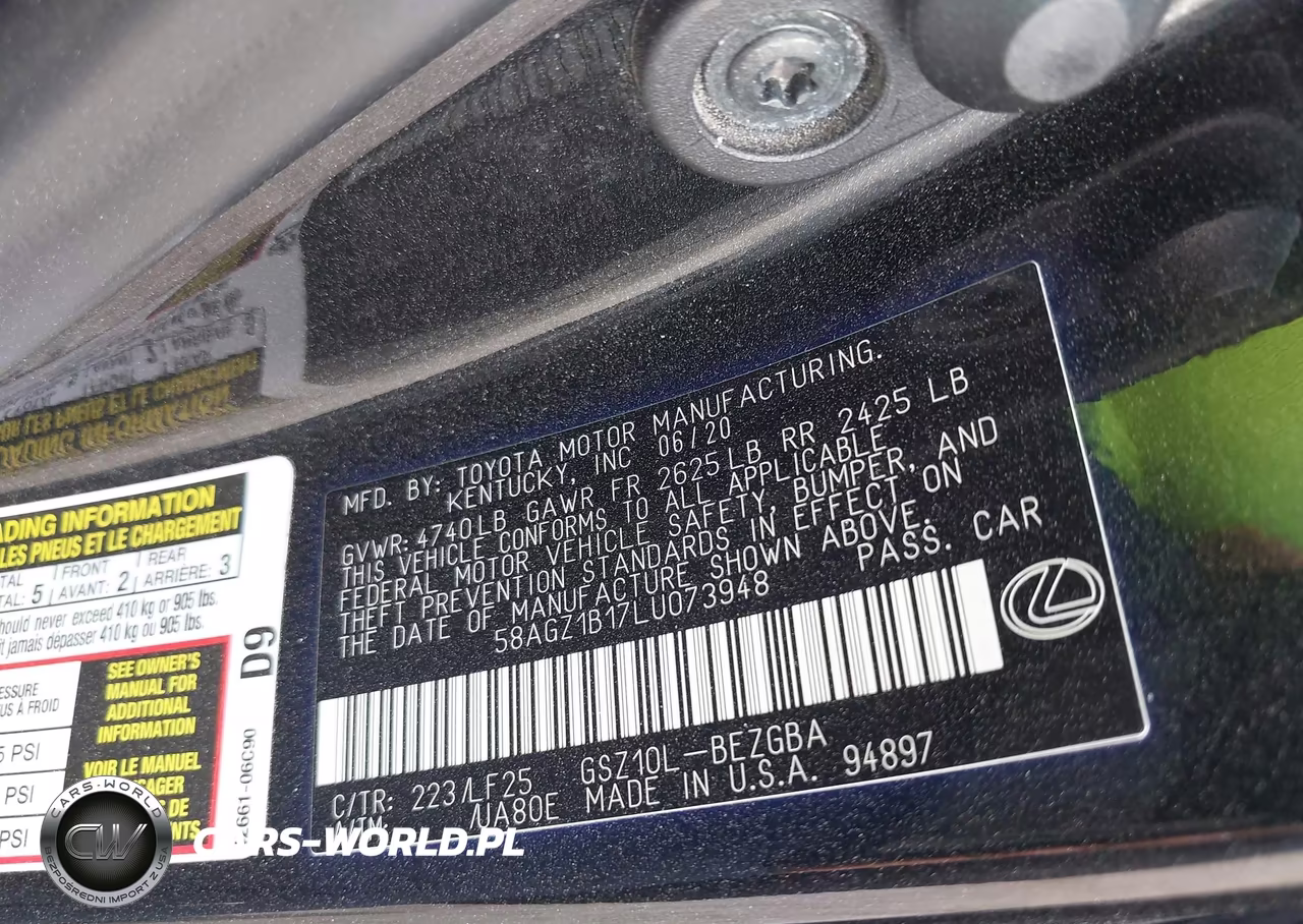 2020 Lexus Es 350 F Sport VIN:58AGZ1B17LU073948 - 9