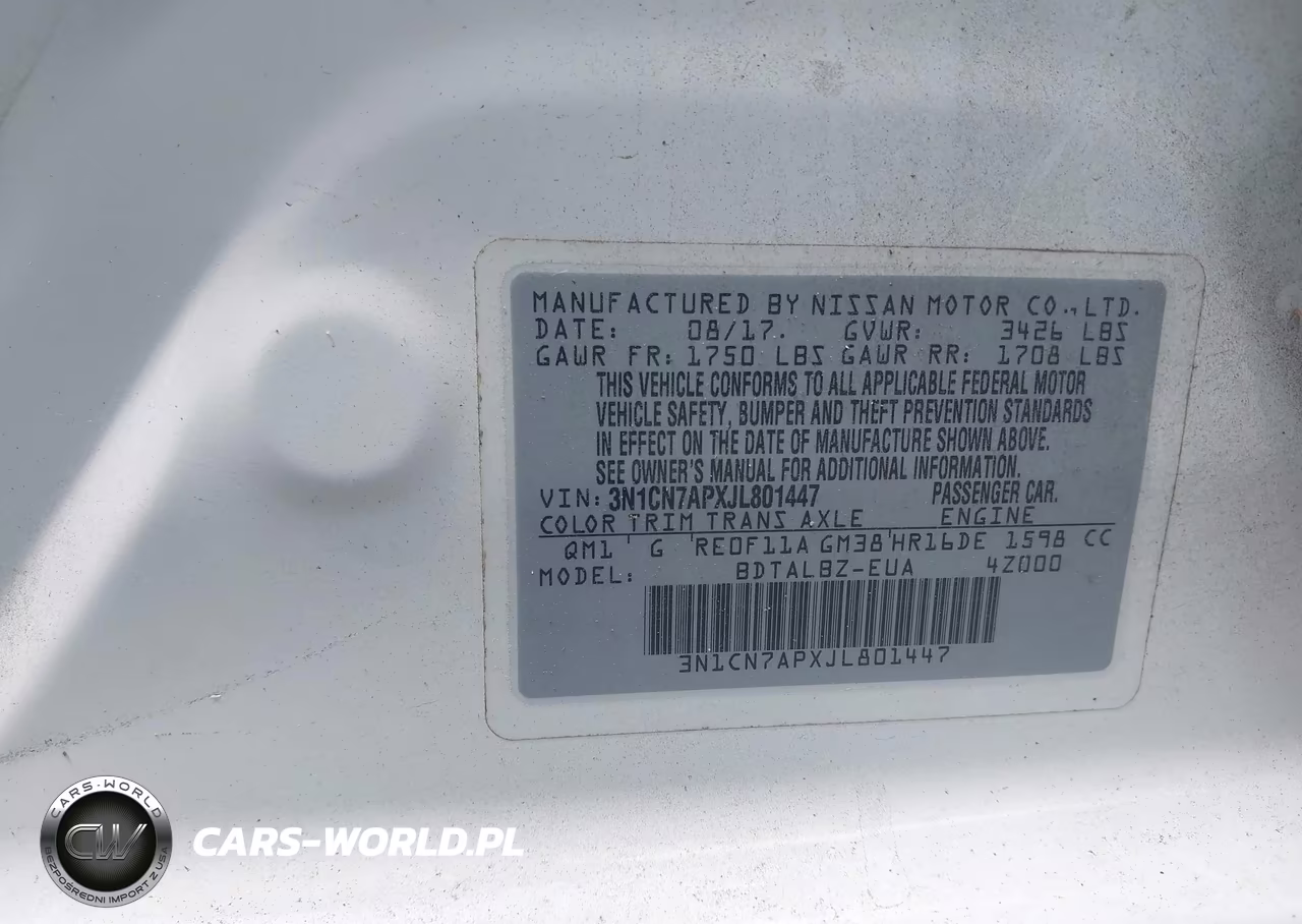 2018 Nissan Versa 1.6 Sv VIN:3N1CN7APXJL801447 - 9