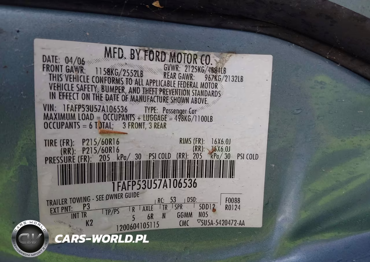 2007 Ford Taurus Se VIN:1FAFP53U57A106536 - 9